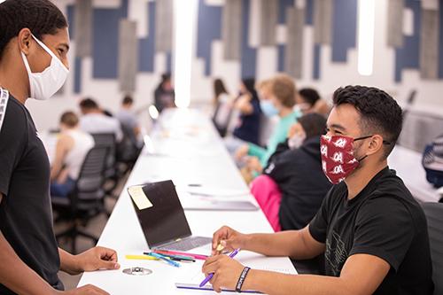 students at table