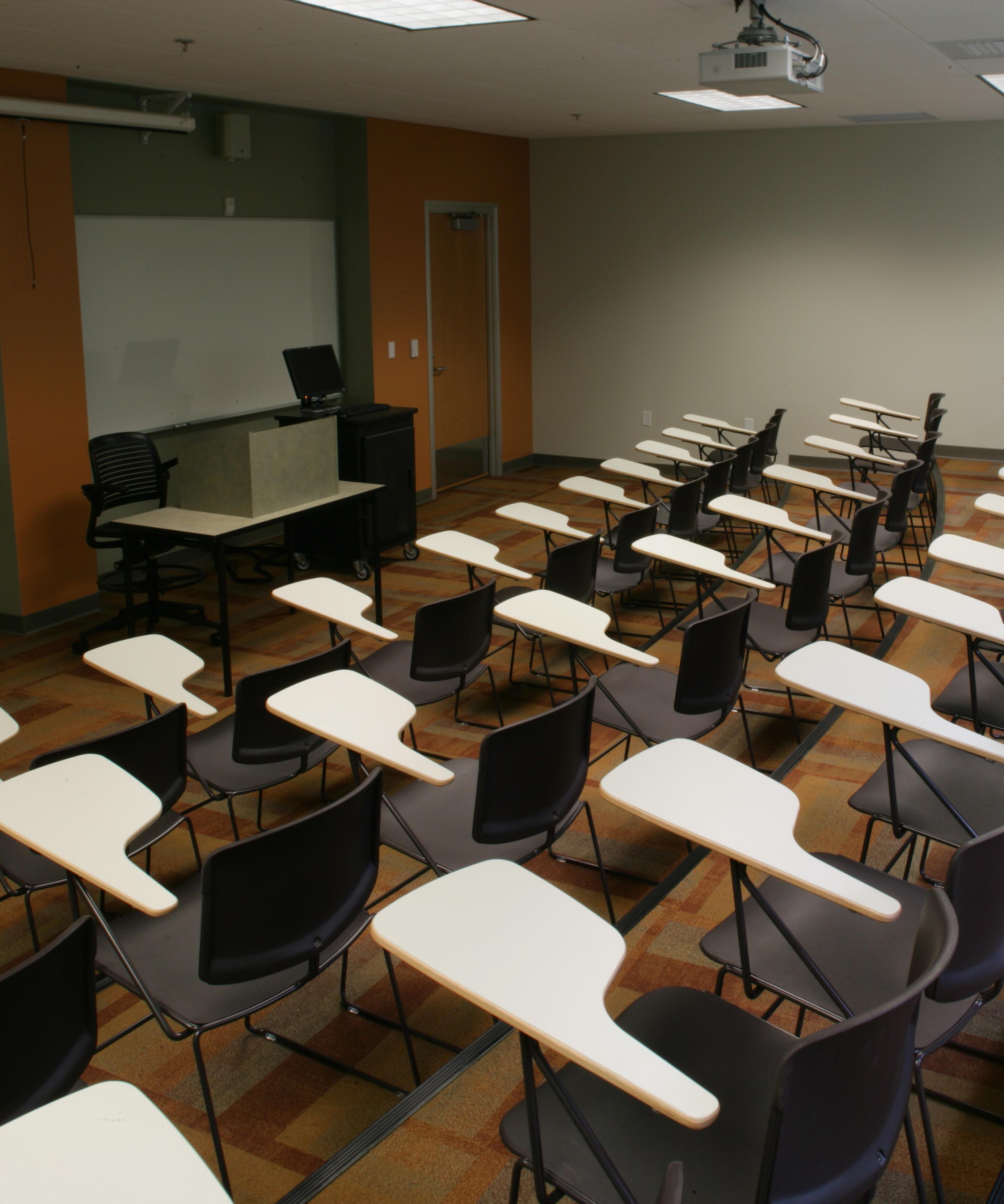 desks in a classroom